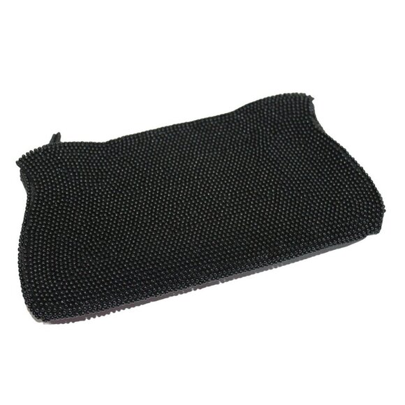 Black Beaded Evening Clutch Bag with Zipper Closure Interior Pocket Japan - Picture 2 of 3